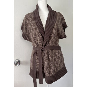 Banana Republic Rabbit Hair Blend Open Cardigan Sweater Sleeveless Belted Size M